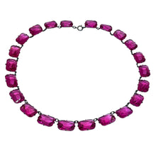 Load image into Gallery viewer, ART DECO ERA RIVIERE marked sterling silver prong set ruby pink glass necklace