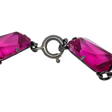 Load image into Gallery viewer, ART DECO ERA RIVIERE marked sterling silver prong set ruby pink glass necklace