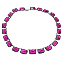 Load image into Gallery viewer, ART DECO ERA RIVIERE marked sterling silver prong set ruby pink glass necklace