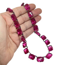 Load image into Gallery viewer, ART DECO ERA RIVIERE marked sterling silver prong set ruby pink glass necklace