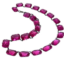 Load image into Gallery viewer, ART DECO ERA RIVIERE marked sterling silver prong set ruby pink glass necklace