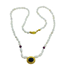 Load image into Gallery viewer, AVON vintage gold tone genuine garnet freshwater pearls designer necklace