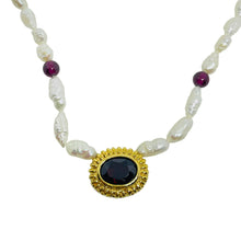 Load image into Gallery viewer, AVON vintage gold tone genuine garnet freshwater pearls designer necklace