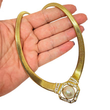 Load image into Gallery viewer, CHRISTIAN DIOR signed vintage gold pearl crystal chain designer 80's necklace