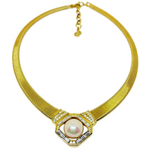 Load image into Gallery viewer, CHRISTIAN DIOR signed vintage gold pearl crystal chain designer 80's necklace