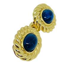 Load image into Gallery viewer, CHRISTIAN DIOR signed vintage gold plated sapphire glass designer clip earrings