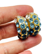 Load image into Gallery viewer, CHRISTIAN DIOR vintage gold blue clear crystal designer runway clip on earrings