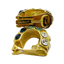 Load image into Gallery viewer, CHRISTIAN DIOR vintage gold blue clear crystal designer runway clip on earrings