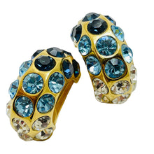 Load image into Gallery viewer, CHRISTIAN DIOR vintage gold blue clear crystal designer runway clip on earrings