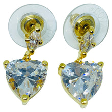 Load image into Gallery viewer, ELIZABETH TAYLOR vintage gold tone heart cz drop designer pierced earrings