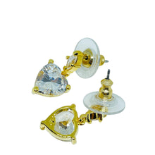 Load image into Gallery viewer, ELIZABETH TAYLOR vintage gold tone heart cz drop designer pierced earrings