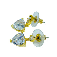 Load image into Gallery viewer, ELIZABETH TAYLOR vintage gold tone heart cz drop designer pierced earrings
