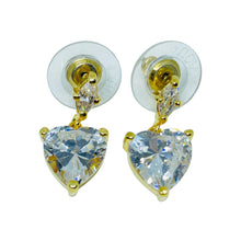 Load image into Gallery viewer, ELIZABETH TAYLOR vintage gold tone heart cz drop designer pierced earrings