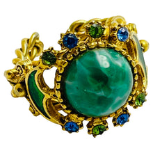 Load image into Gallery viewer, FLORENZA signed gold faux turquoise enamel designer ring