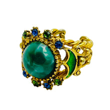 Load image into Gallery viewer, FLORENZA signed gold faux turquoise enamel designer ring