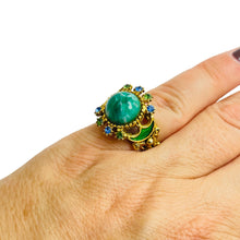 Load image into Gallery viewer, FLORENZA signed gold faux turquoise enamel designer ring