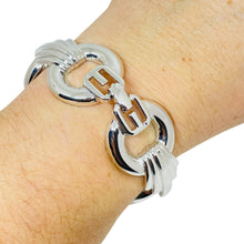 Load image into Gallery viewer, GIVENCHY signed vintage logo silver tone black enamel rhinestones bracelet