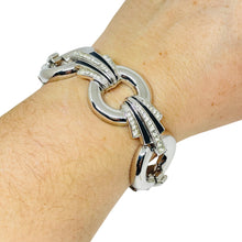 Load image into Gallery viewer, GIVENCHY signed vintage logo silver tone black enamel rhinestones bracelet