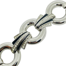 Load image into Gallery viewer, GIVENCHY signed vintage logo silver tone black enamel rhinestones bracelet