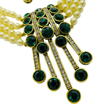 Load image into Gallery viewer, HEIDI DAUS signed gold emerald crystal pearl necklace earrings designer set