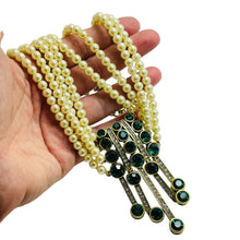 Load image into Gallery viewer, HEIDI DAUS signed gold emerald crystal pearl necklace earrings designer set