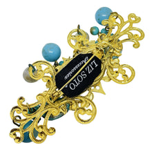 Load image into Gallery viewer, LIZ SOTO vintage gold tone faux turquoise opal pearls designer brooch