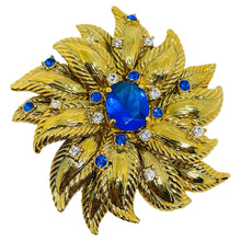 Load image into Gallery viewer, JBK Jacqueline Kennedy CAMROSE KROSS signed\ gold tone sapphire flower brooch