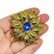 Load image into Gallery viewer, JBK Jacqueline Kennedy CAMROSE KROSS signed\ gold tone sapphire flower brooch