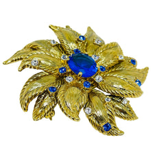 Load image into Gallery viewer, JBK Jacqueline Kennedy CAMROSE KROSS signed\ gold tone sapphire flower brooch
