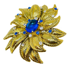 Load image into Gallery viewer, JBK Jacqueline Kennedy CAMROSE KROSS signed\ gold tone sapphire flower brooch