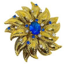 Load image into Gallery viewer, JBK Jacqueline Kennedy CAMROSE KROSS signed\ gold tone sapphire flower brooch