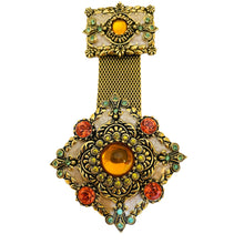Load image into Gallery viewer, JOAN RIVERS signed gold amber glass enamel designer runway brooch