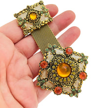 Load image into Gallery viewer, JOAN RIVERS signed gold amber glass enamel designer runway brooch