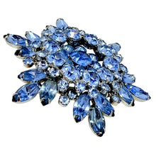 Load image into Gallery viewer, JULIANA DELIZZA ELSTER vintage massive silver tone blue rhinestones brooch