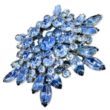 Load image into Gallery viewer, JULIANA DELIZZA ELSTER vintage massive silver tone blue rhinestones brooch