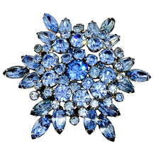 Load image into Gallery viewer, JULIANA DELIZZA ELSTER vintage massive silver tone blue rhinestones brooch