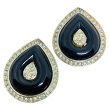 Load image into Gallery viewer, KENNETH LANE signed vintage gold resin rhinestones designer clip on earrings