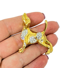 Load image into Gallery viewer, KJL KENNETH JAY LANE signed gold tone rhinestone dog figural designer brooch