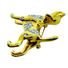 Load image into Gallery viewer, KJL KENNETH JAY LANE signed gold tone rhinestone dog figural designer brooch