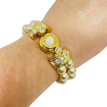 Load image into Gallery viewer, KJL KENNETH JAY LANE signed vintage gold pearls rhinestones designer bracelet