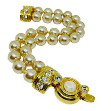 Load image into Gallery viewer, KJL KENNETH JAY LANE signed vintage gold pearls rhinestones designer bracelet