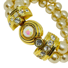 Load image into Gallery viewer, KJL KENNETH JAY LANE signed vintage gold pearls rhinestones designer bracelet
