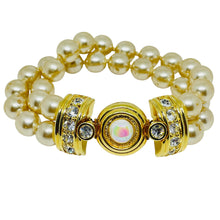 Load image into Gallery viewer, KJL KENNETH JAY LANE signed vintage gold pearls rhinestones designer bracelet