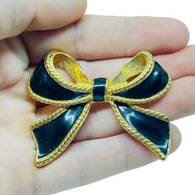 Load image into Gallery viewer, KJL for AVON signed vintage gold tone enamel bow pearl necklace enhancer