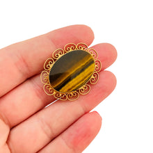 Load image into Gallery viewer, LA REL signed 1/20 12kt gold filled tiger eye stone vintage designer brooch