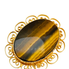 Load image into Gallery viewer, LA REL signed 1/20 12kt gold filled tiger eye stone vintage designer brooch