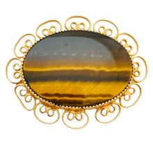 Load image into Gallery viewer, LA REL signed 1/20 12kt gold filled tiger eye stone vintage designer brooch