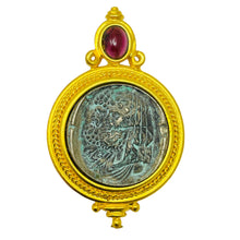 Load image into Gallery viewer, LINDA LEVINSON signed vintage gold tone ancient coin designer pendant necklace