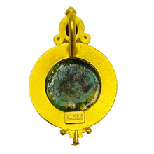 Load image into Gallery viewer, LINDA LEVINSON signed vintage gold tone ancient coin designer pendant necklace