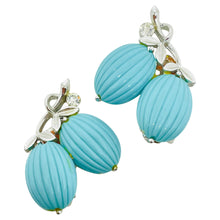 Load image into Gallery viewer, LISNER signed vintage silver faux turquoise rhinestone designer clip on earrings